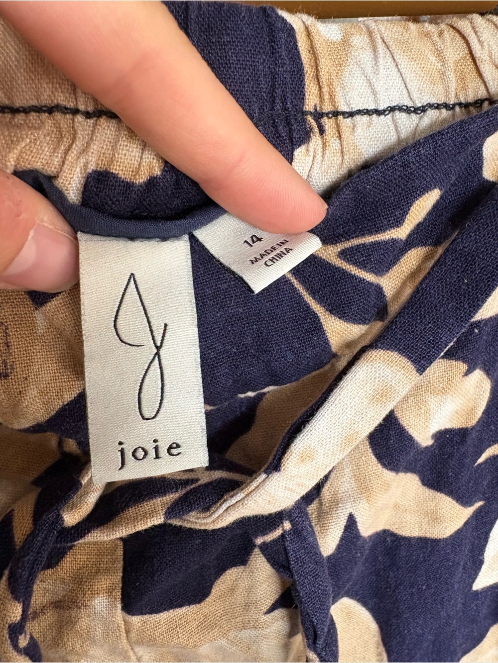 Joie Linen Blend Wide Leg Pants Size 14 Navy Beige Resort Coastal Floral - Picture 3 of 7